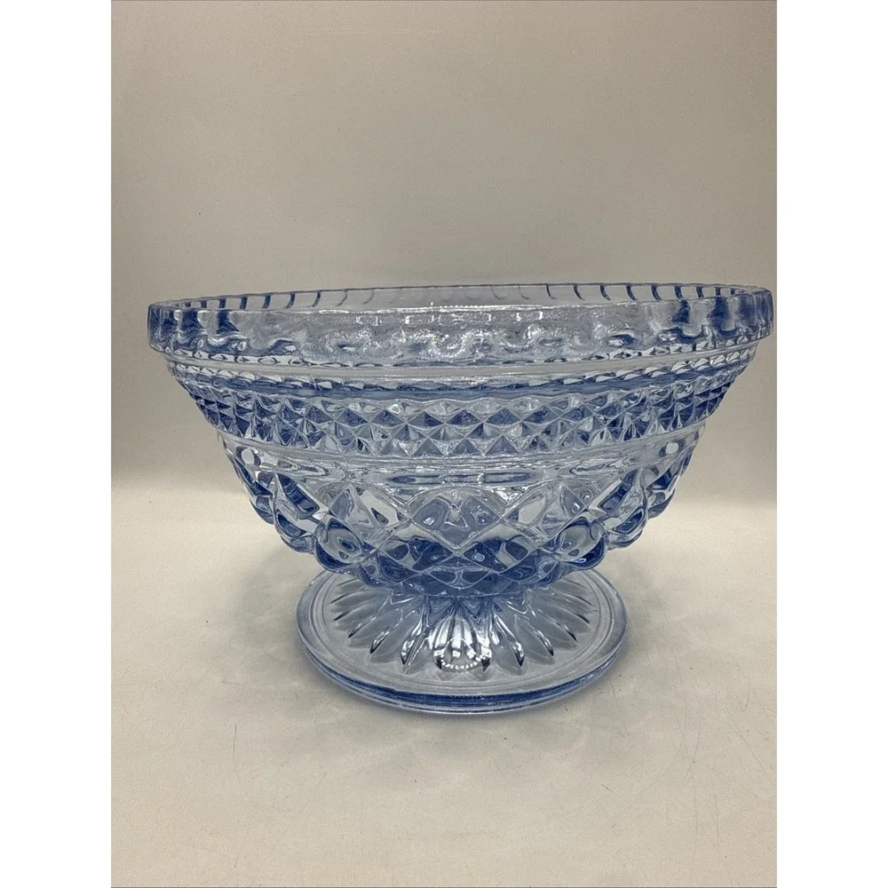 Vintage Sapphire Ice Blue Glass Wexford Pedestal Candy Dish Trinket Dish